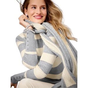 Talbots Striped Turtleneck Button Detail Sweater